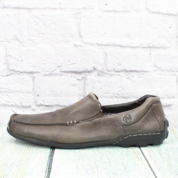 Merrell Other - Merrell Espresso Gray Leather Slip On Moccasins Loafers Shoes Size 10.5